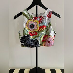 Multicolor Sequins Beads Floral Crop Top